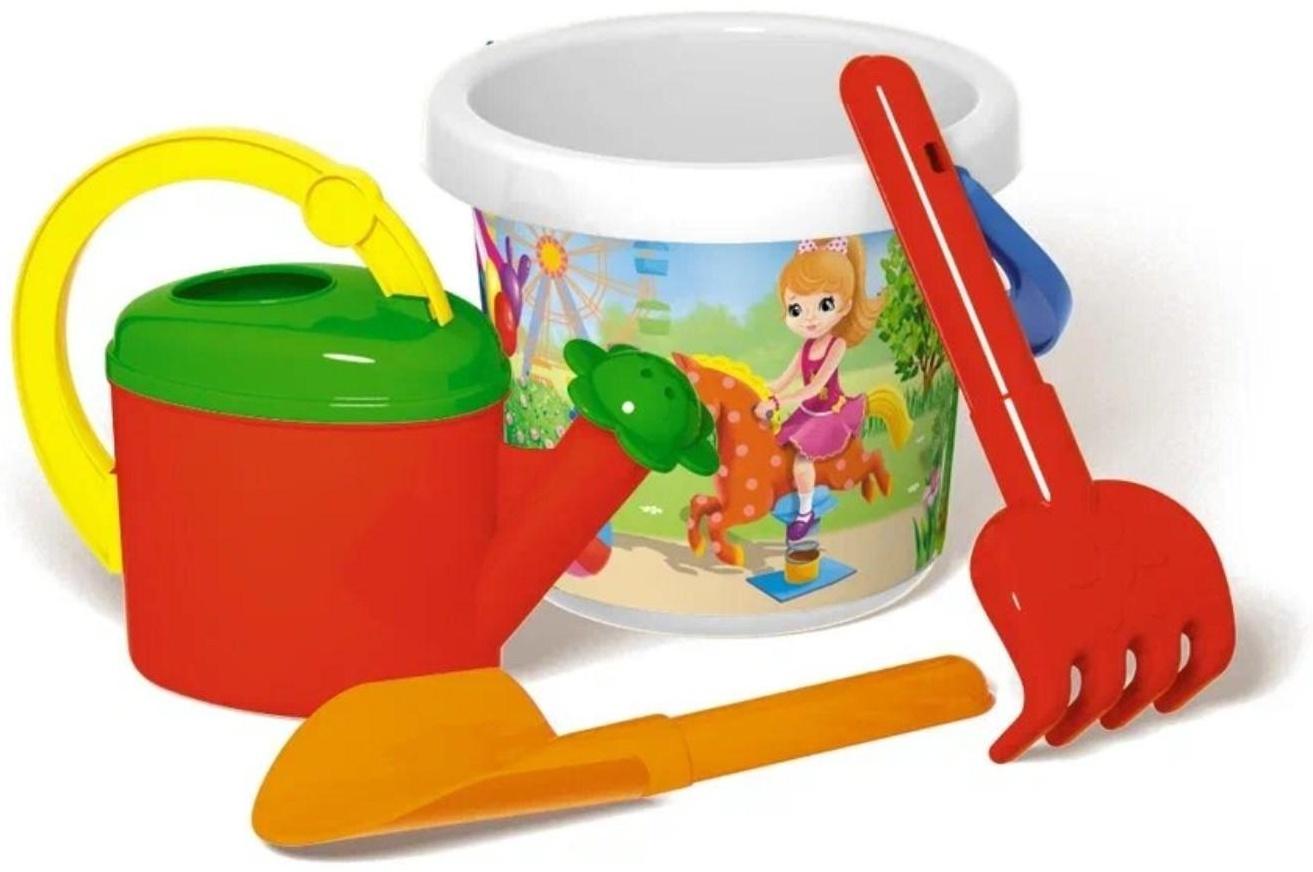 Набор для игры в песке № 133: ведро 1,4 л, лопатка 19 см, грабли 19 см, лейка 0,5 л