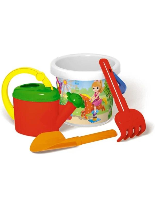 Набор для игры в песке № 133: ведро 1,4 л, лопатка 19 см, грабли 19 см, лейка 0,5 л
