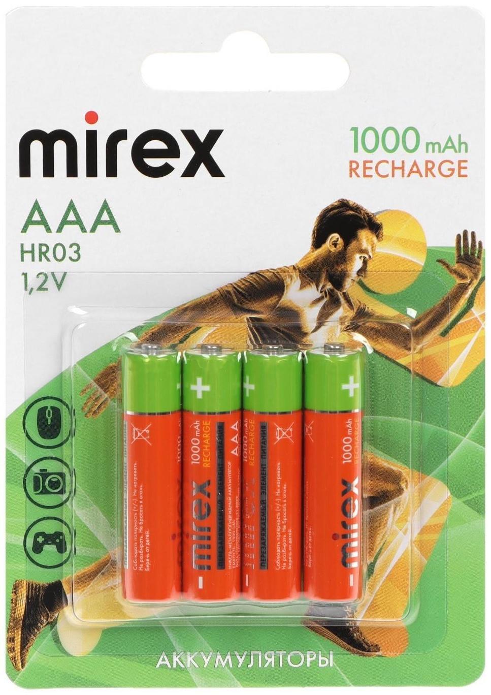 Аккумулятор Mirex, Ni-Mh, AAA, HR03-4BL, 1.2В, 1000 мАч, блистер, 4 шт.