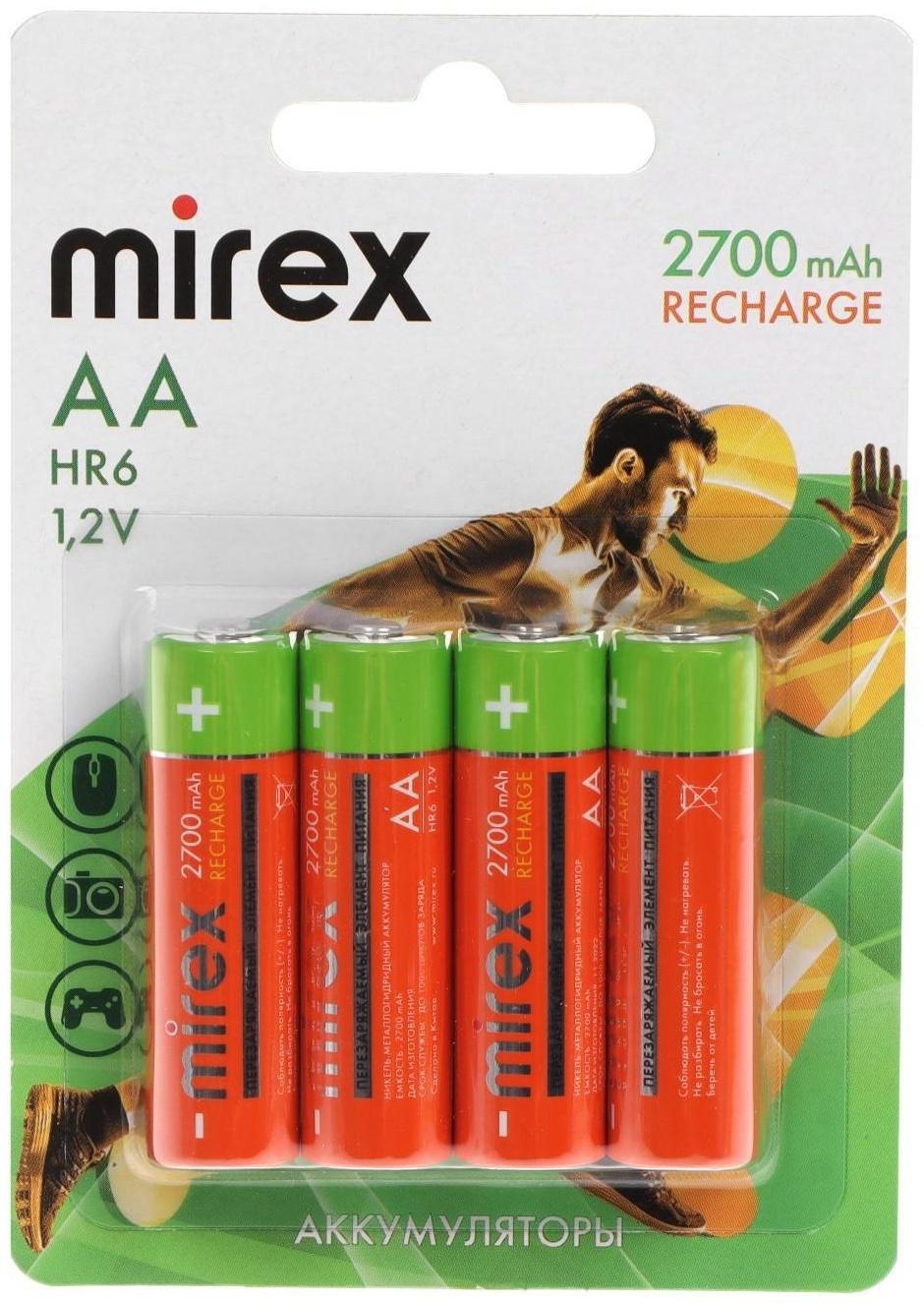 Аккумулятор Mirex, Ni-Mh, AA, HR6-4BL, 1.2В, 2700 мАч, блистер, 4 шт.