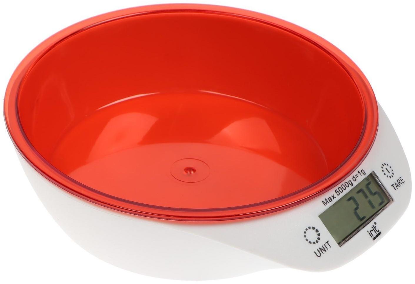 Весы кухонные Irit IR-7117, электронные, до 5 кг, красные