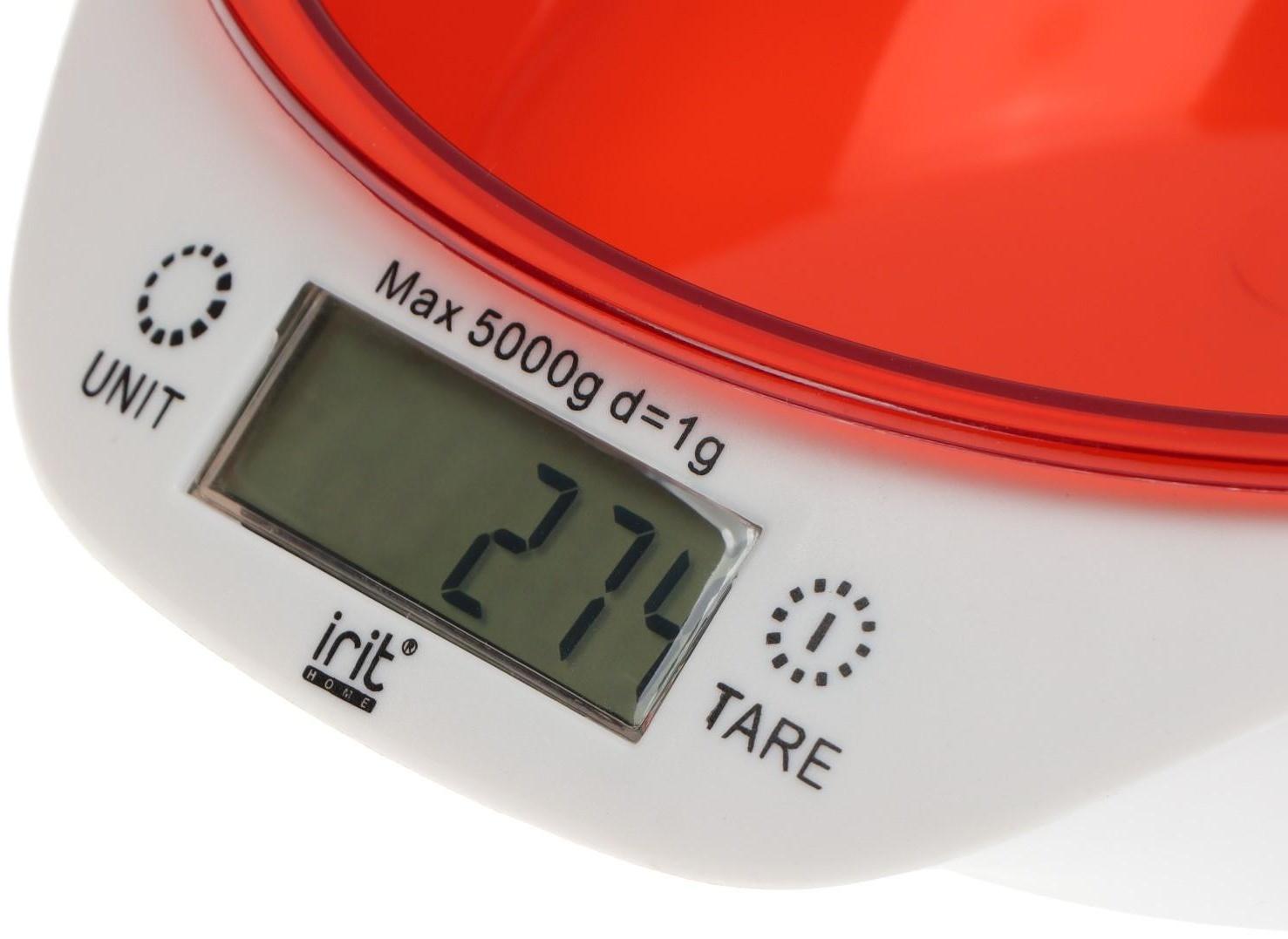 Весы кухонные Irit IR-7117, электронные, до 5 кг, красные