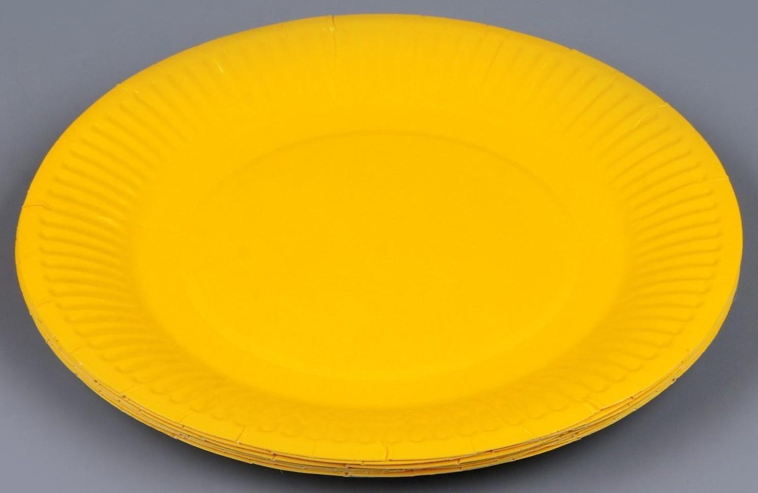 Тарелка бумажная однотонная, желтый цвет 18 см, набор 10 штук