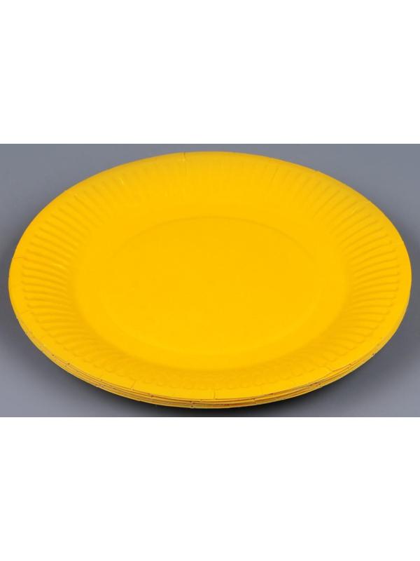 Тарелка бумажная однотонная, желтый цвет 18 см, набор 10 штук