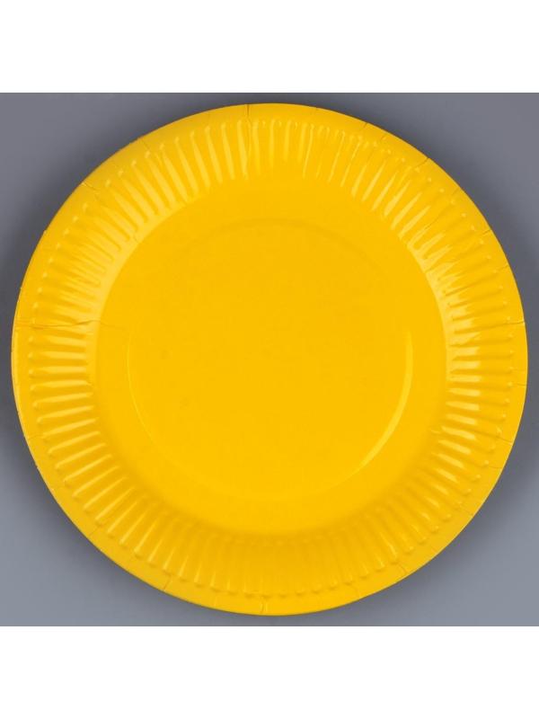 Тарелка бумажная однотонная, желтый цвет 18 см, набор 10 штук