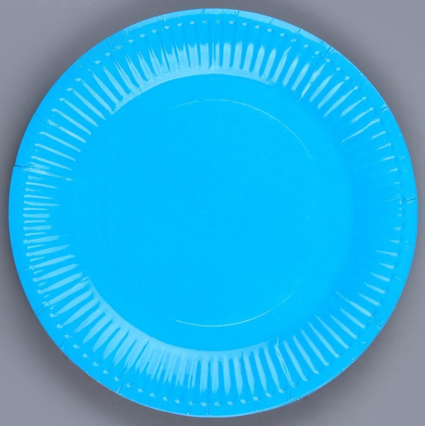 Тарелка бумажная однотонная, голубой цвет 18 см, набор 10 штук