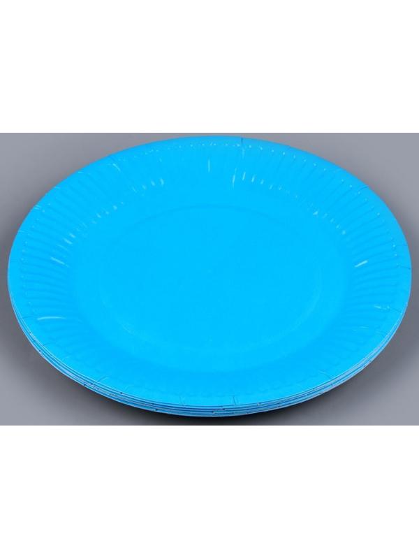 Тарелка бумажная однотонная, голубой цвет 18 см, набор 10 штук