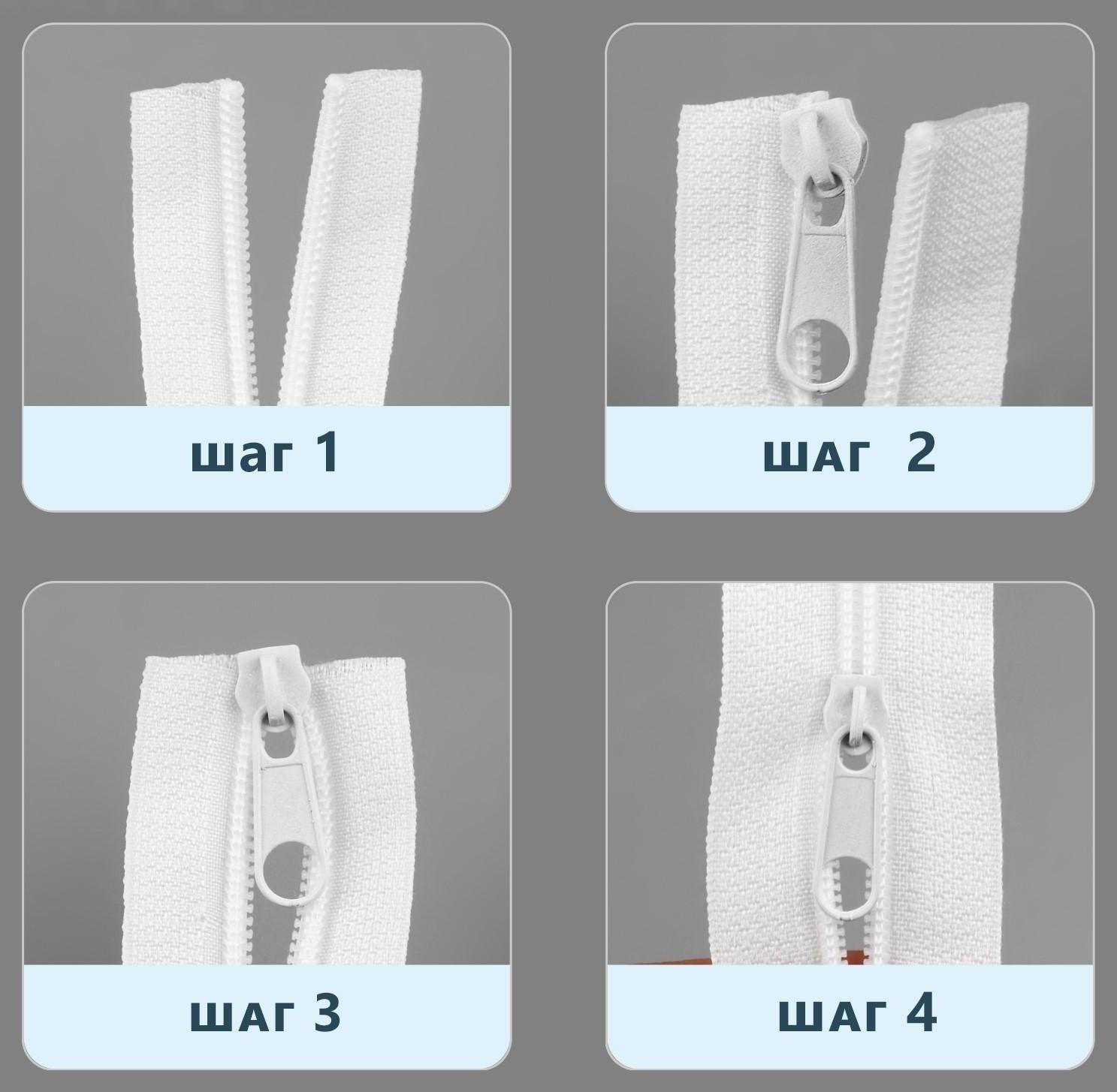 Набор: рулонная молния «Спираль» №5, 10 м, 20 бегунков, 40 верхних ограничителей, 20 нижних ограничителей, цвет белый