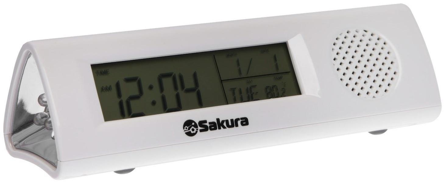 Часы-будильник Sakura SA-8521, электронные, будильник, радио, фонарь, 3хААА, белые