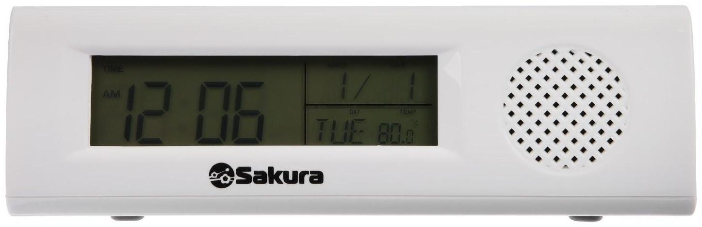 Часы-будильник Sakura SA-8521, электронные, будильник, радио, фонарь, 3хААА, белые