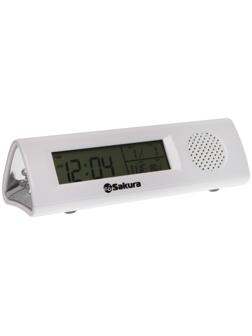 Часы-будильник Sakura SA-8521, электронные, будильник, радио, фонарь, 3хААА, белые