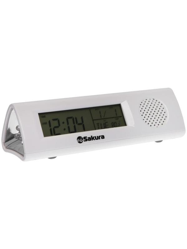 Часы-будильник Sakura SA-8521, электронные, будильник, радио, фонарь, 3хААА, белые