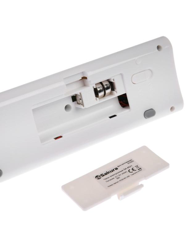 Часы-будильник Sakura SA-8521, электронные, будильник, радио, фонарь, 3хААА, белые