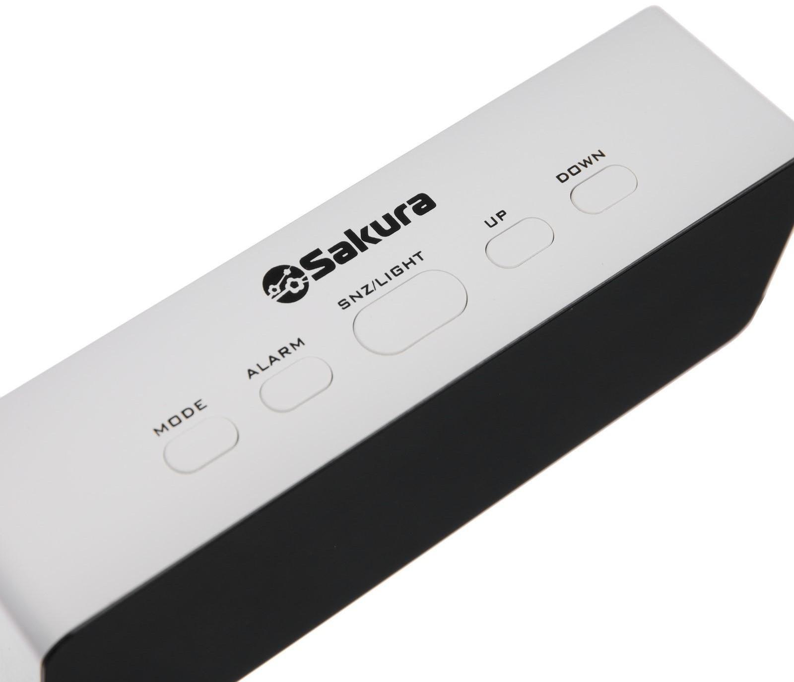 Часы-будильник Sakura SA-8525, электронные, будильник, 3хААА, белые