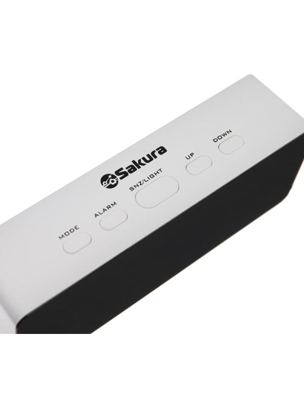 Часы-будильник Sakura SA-8525, электронные, будильник, 3хААА, белые