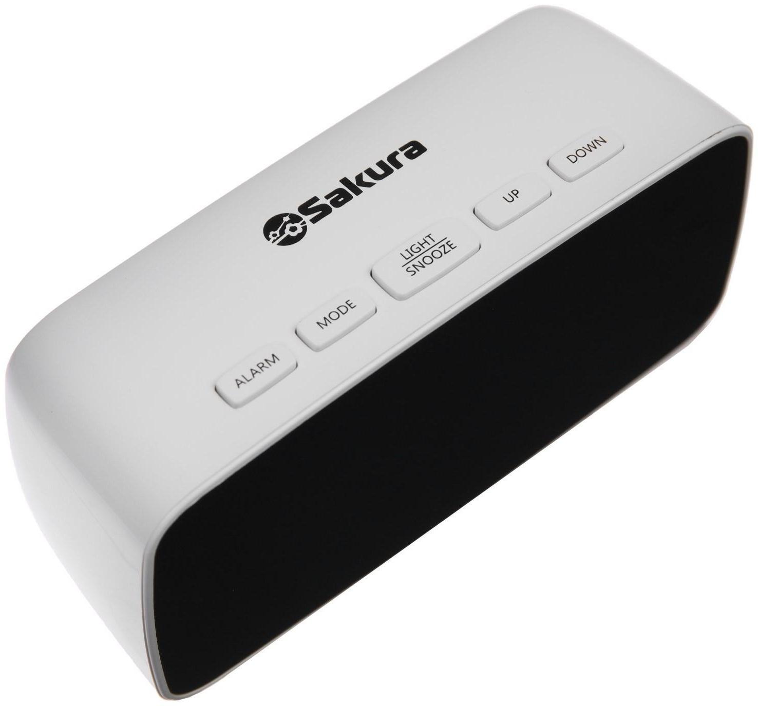 Часы-будильник Sakura SA-8526, электронные, будильник, 3хААА, белые