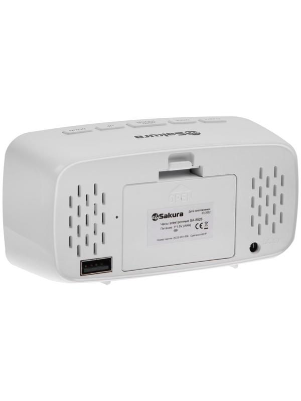 Часы-будильник Sakura SA-8526, электронные, будильник, 3хААА, белые