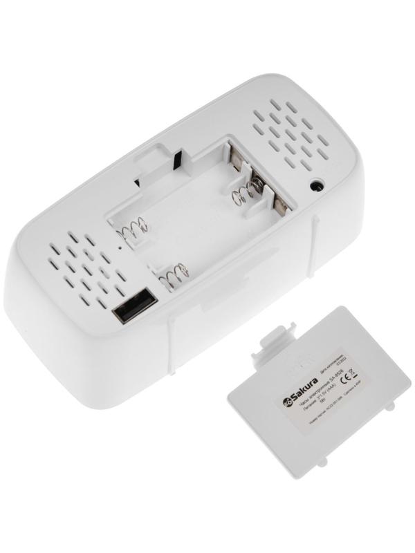 Часы-будильник Sakura SA-8526, электронные, будильник, 3хААА, белые