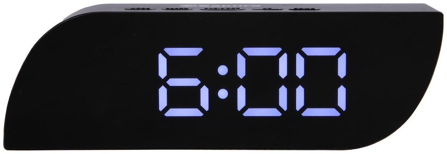 Часы-будильник Sakura SA-8528, электронные, будильник, 3хААА, чёрные