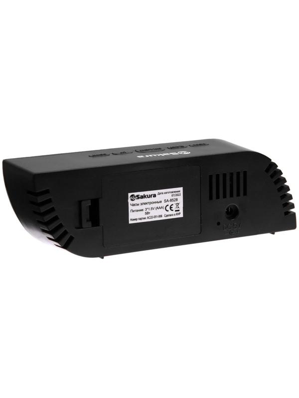 Часы-будильник Sakura SA-8528, электронные, будильник, 3хААА, чёрные