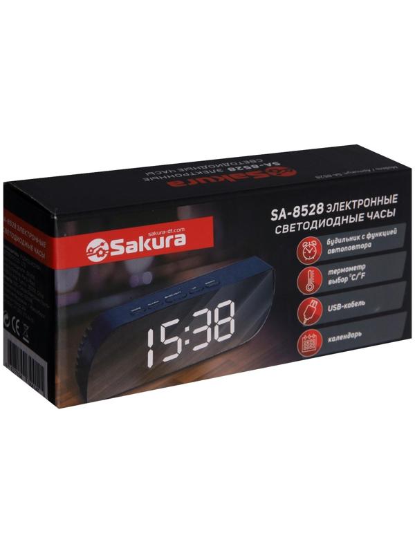 Часы-будильник Sakura SA-8528, электронные, будильник, 3хААА, чёрные