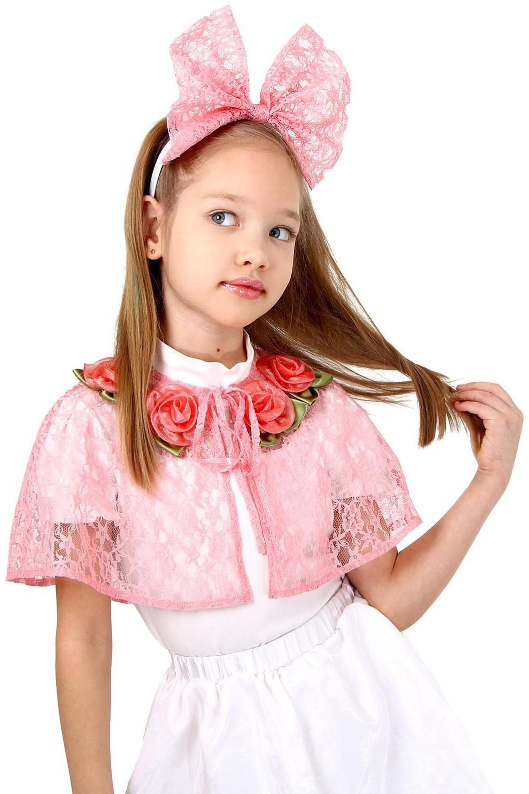 Карнавальный набор принцессы пелерина гипюр коралловый,гол.убор 98-128