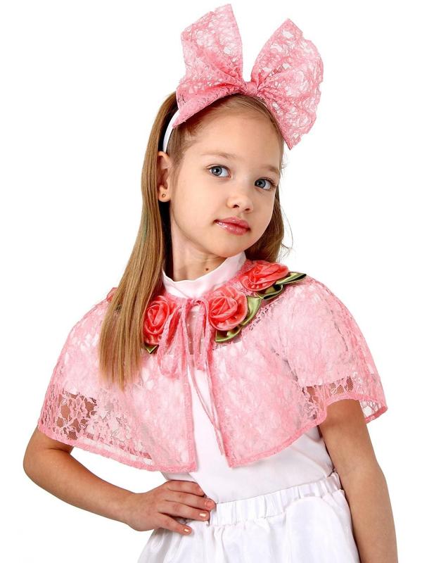 Карнавальный набор принцессы пелерина гипюр коралловый,гол.убор 98-128