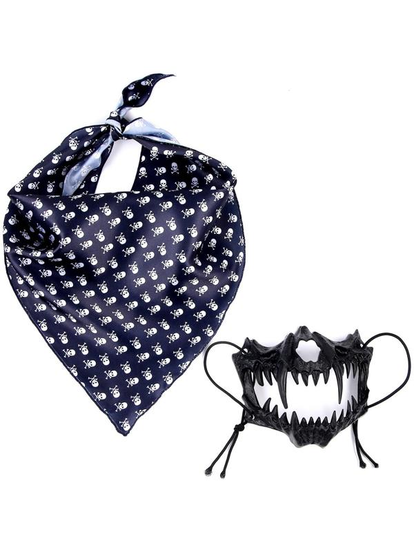 Карнавальный Набор:бандана с черепами,маска челюсти,латекс черная,т.наклейка