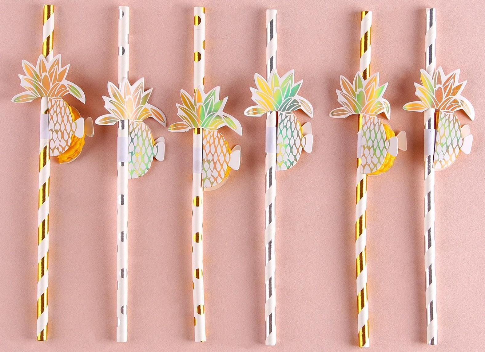 Трубочки для коктейля «Ананас», спираль, в наборе 6 штук