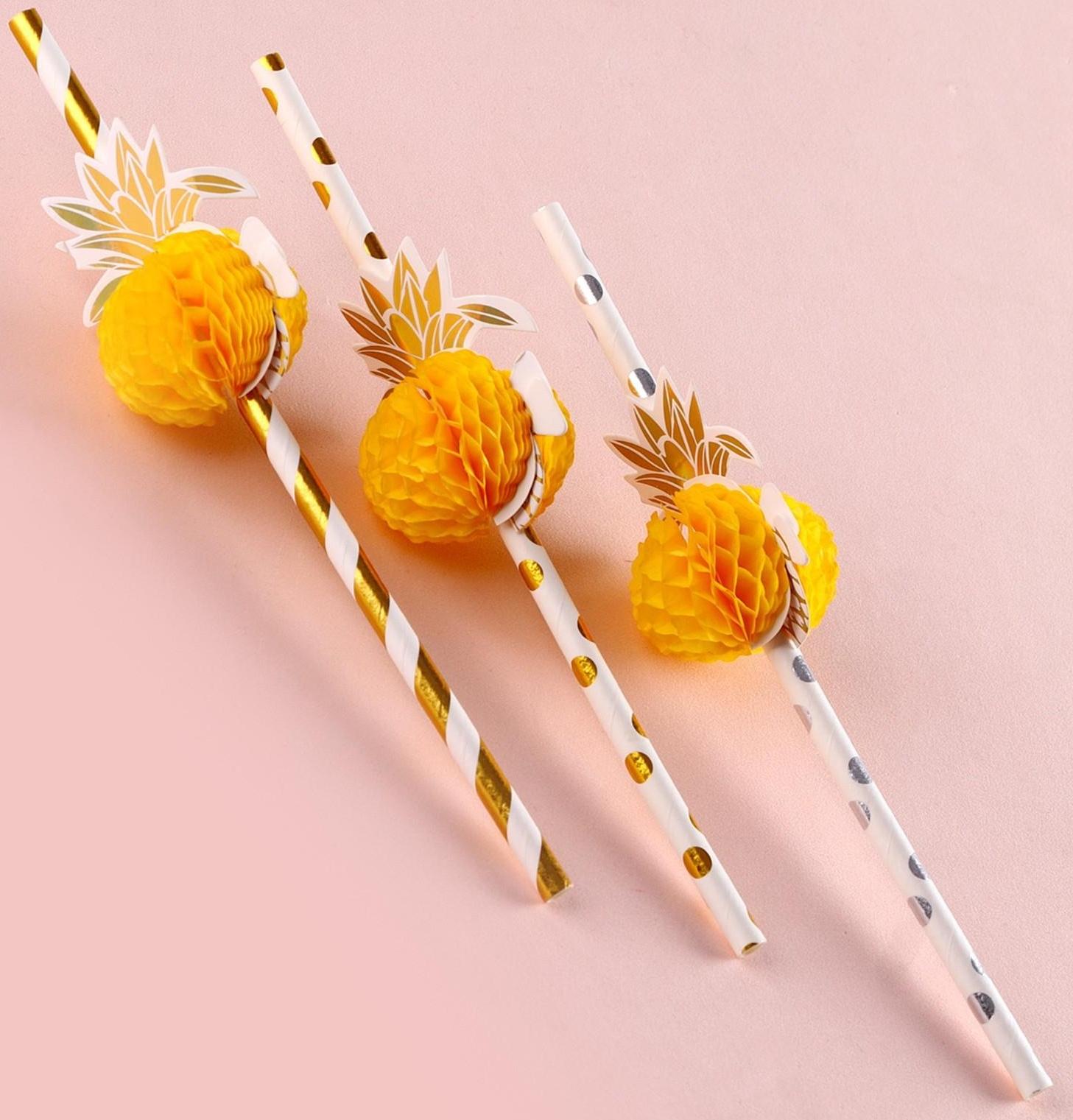 Трубочки для коктейля «Ананас», спираль, в наборе 6 штук