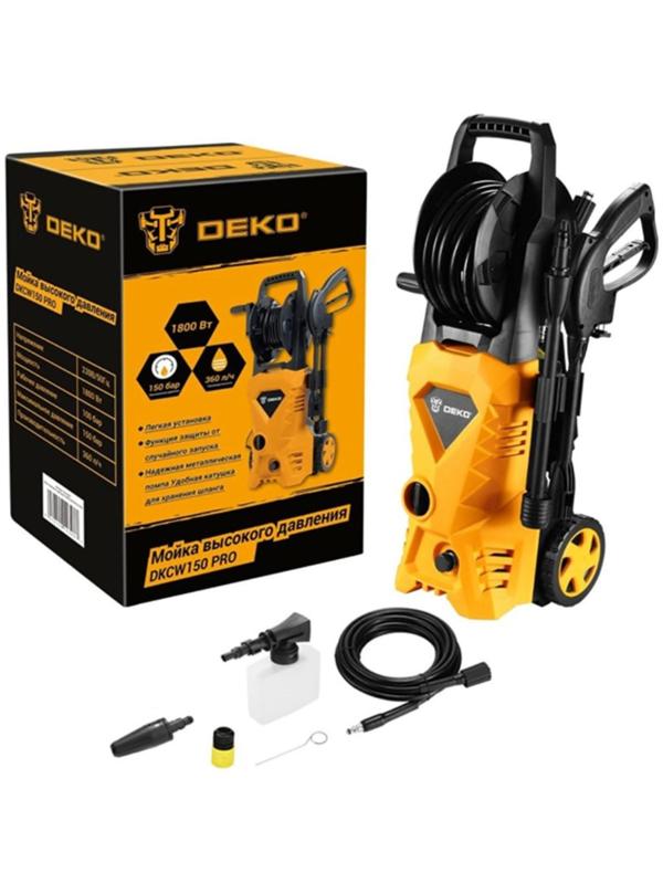 Мойка высокого давления DEKO DKCW150 PRO, 1800 Вт, 150 бар, 360 л/ч, шланг 5 м   9614245