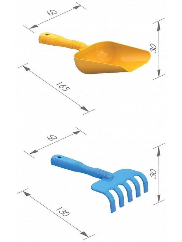 Набор для игры в песке №11: сито, ведро, 3 формочки, грабли, совок