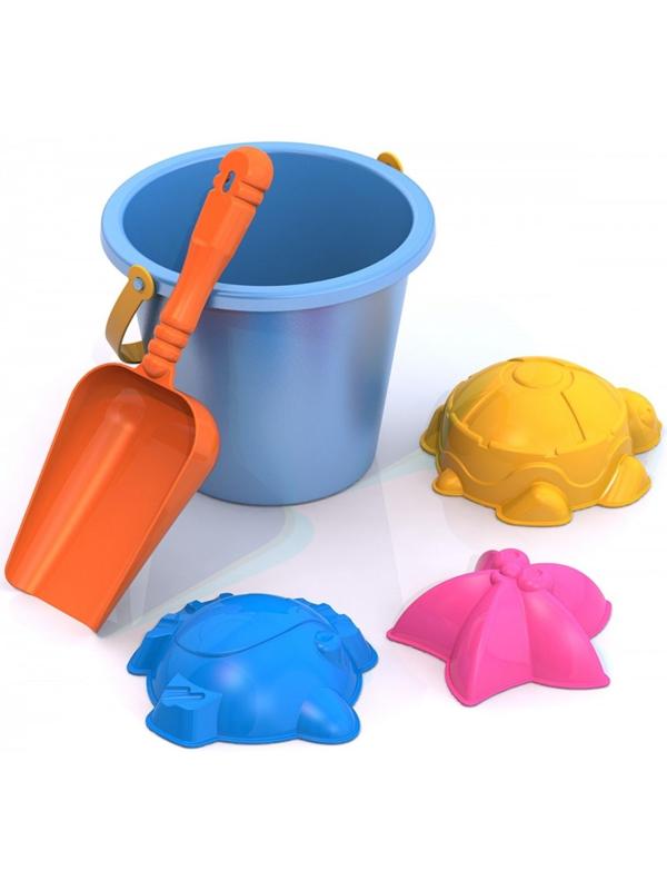 Набор для игры в песке №4: 3 формочки, ведро, совок