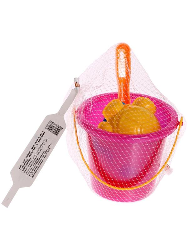 Набор для игры в песке №4: 3 формочки, ведро, совок