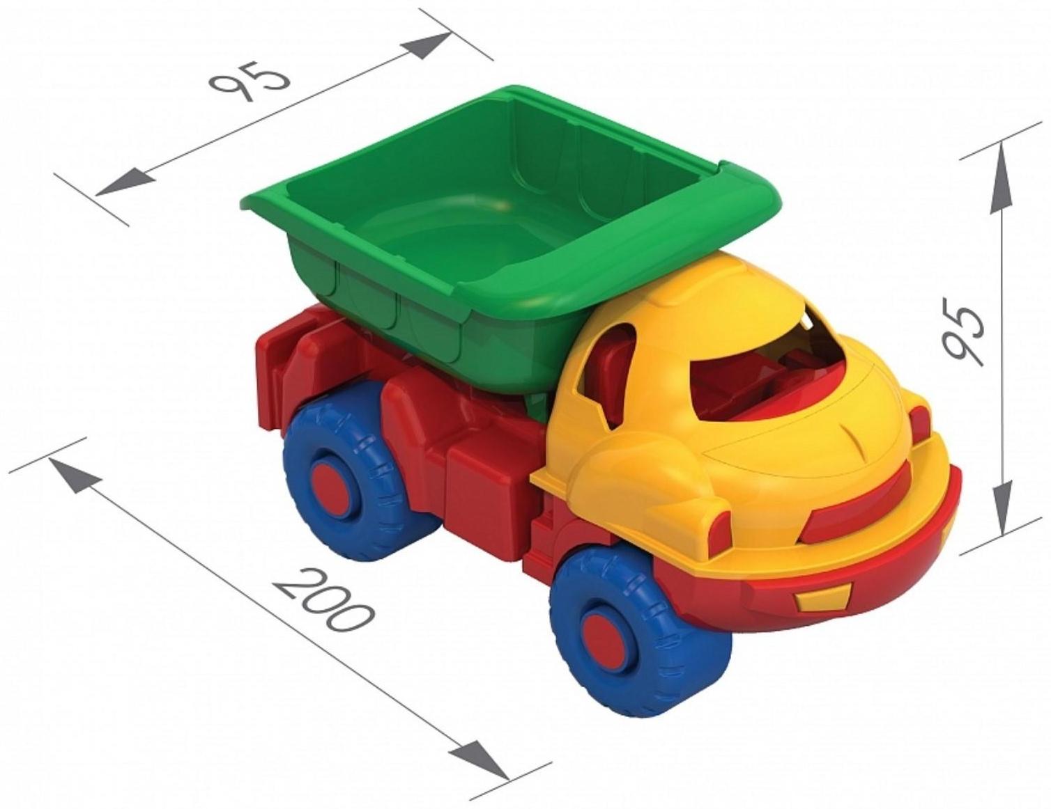 Набор для игры в песке №26: грузовик, 3 формочки, грабли, совок