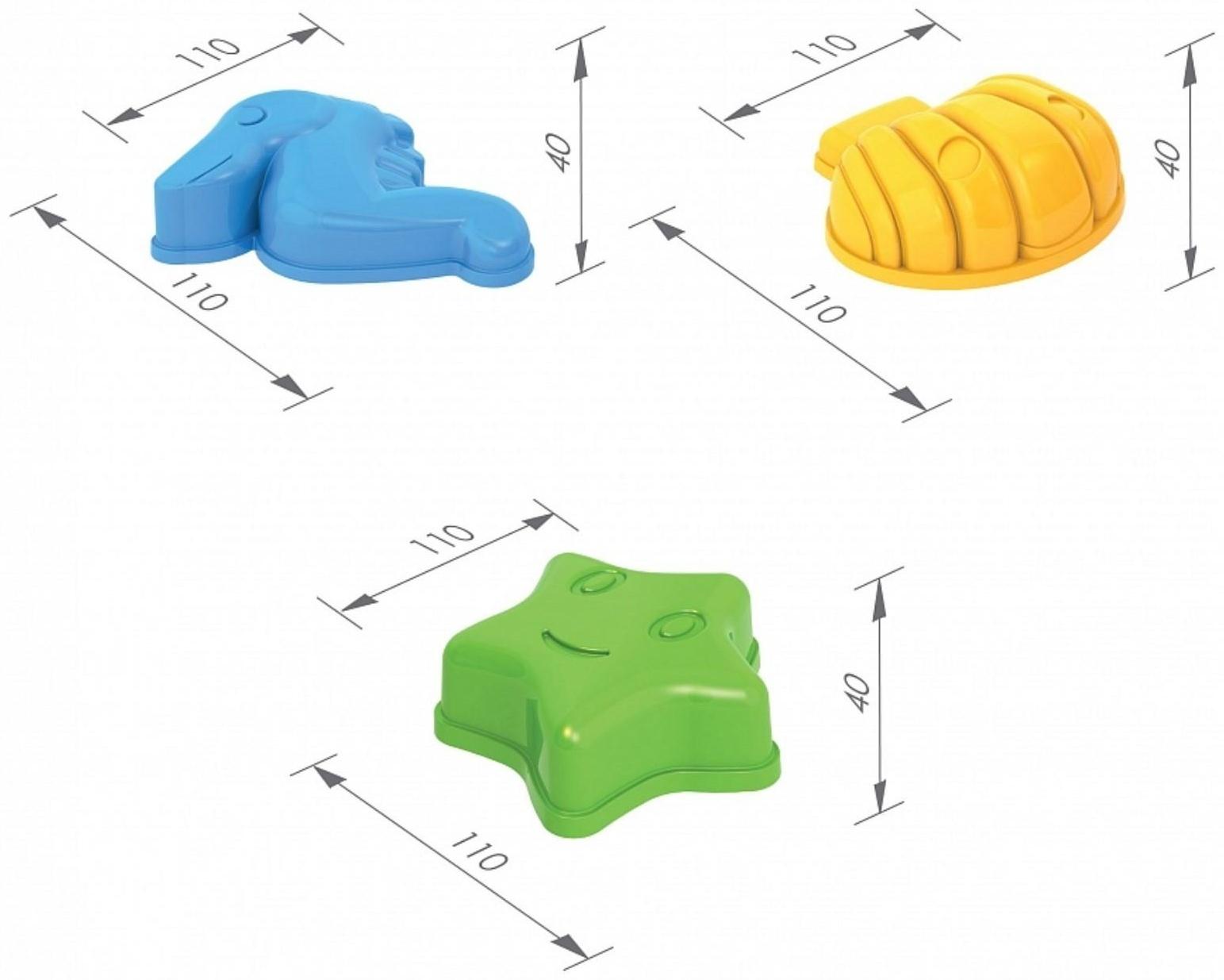 Набор для игры в песке №92: 3 формочки, ведро, грабли, совок