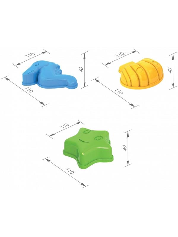 Набор для игры в песке №92: 3 формочки, ведро, грабли, совок