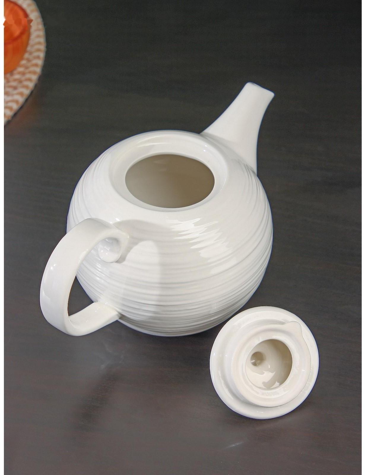 Чайник фарфоровый заварочный с подогревом на деревянной подставке BellaTenero «Полосы», 850 мл, цвет белый