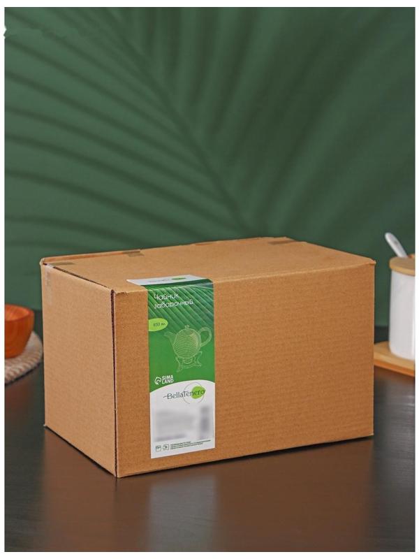 Чайник фарфоровый заварочный с подогревом на деревянной подставке BellaTenero «Полосы», 850 мл, цвет белый