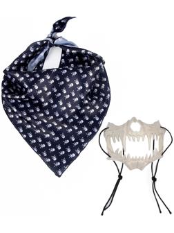 Карнавальный Набор:бандана с черепами,маска челюсти латекс, белая,т.наклейка