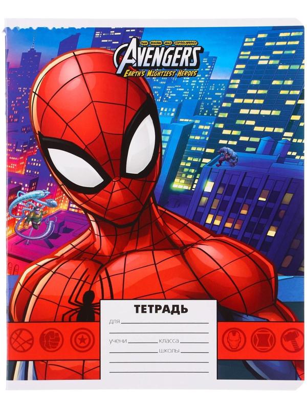 Тетрадь 24 листа, Личности, 5 видов, клетка, мелованная бумага, Мстители / Микс 10 шт.