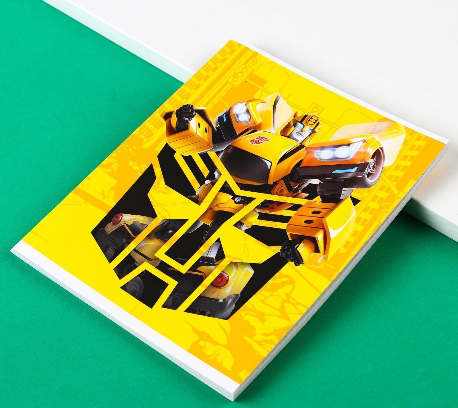 Тетрадь 48 листов в клетку, картонная обложка, блок №2, белизна 75% (серые листы) Bumblebee, Трансформеры / 1 шт.