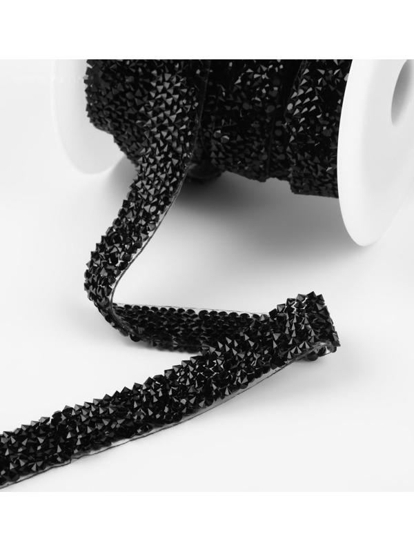 Стразы термоклеевые, ширина - 15 мм, 4,5 ± 0,5 м, цвет чёрный