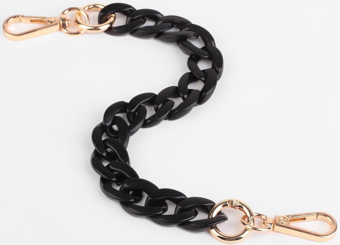Цепочка для сумки, пластиковая, с карабинами, 23 × 17 мм, 30 см, цвет чёрный/золотой