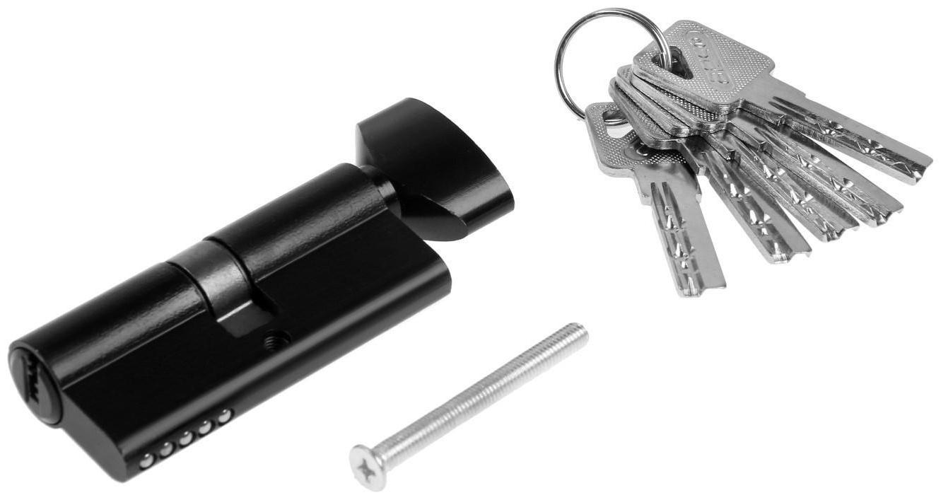 Цилиндровый механизм, 70 мм, с вертушкой, перфор. ключ, 5 ключей, цвет черный