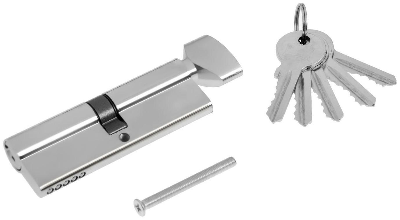 Цилиндровый механизм, 90 мм, с вертушкой, английский ключ, 5 ключей, цвет хром