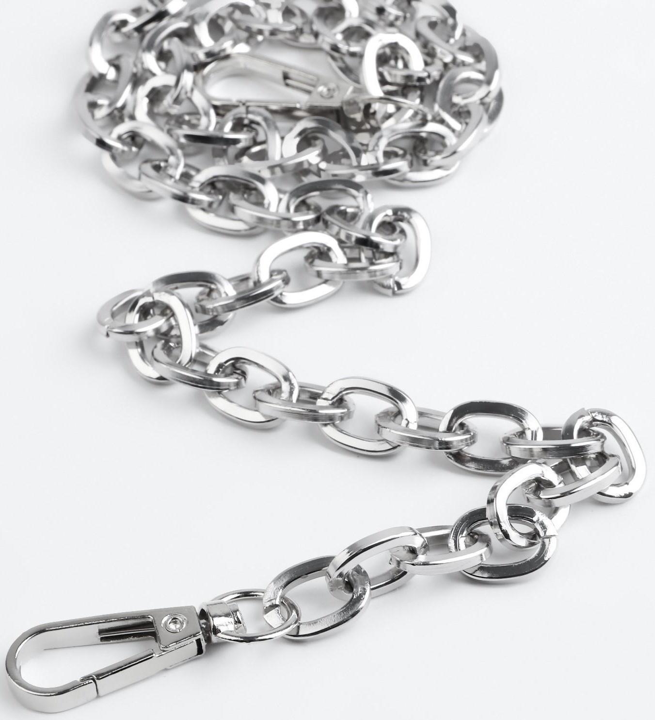 Цепочка для сумки, с карабинами, 14 × 10 мм, 60 см, цвет серебряный
