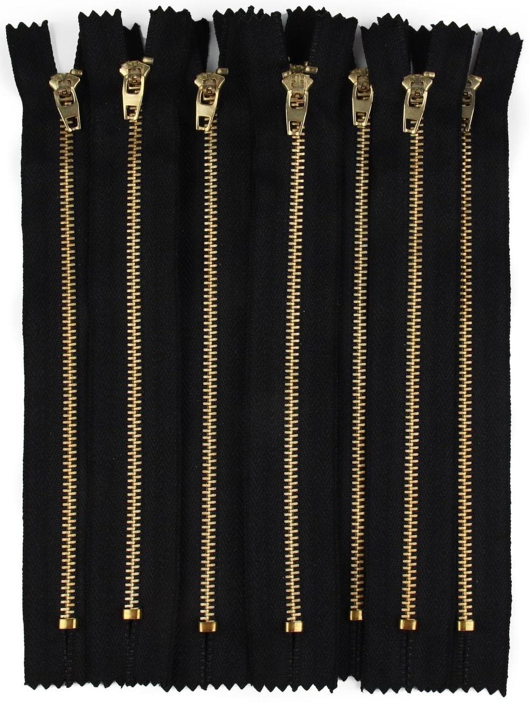 Молния металлическая, №3, неразъёмная, замок автомат, 18 см, цвет чёрный/золотой