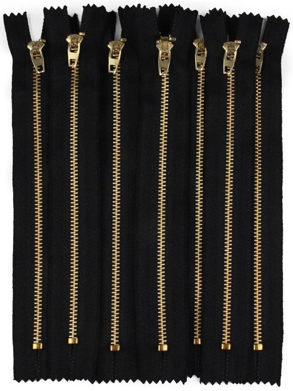 Молния металлическая, №3, неразъёмная, замок автомат, 18 см, цвет чёрный/золотой