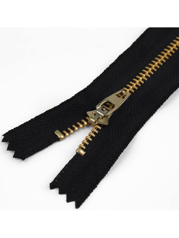 Молния металлическая, №3, неразъёмная, замок автомат, 18 см, цвет чёрный/золотой